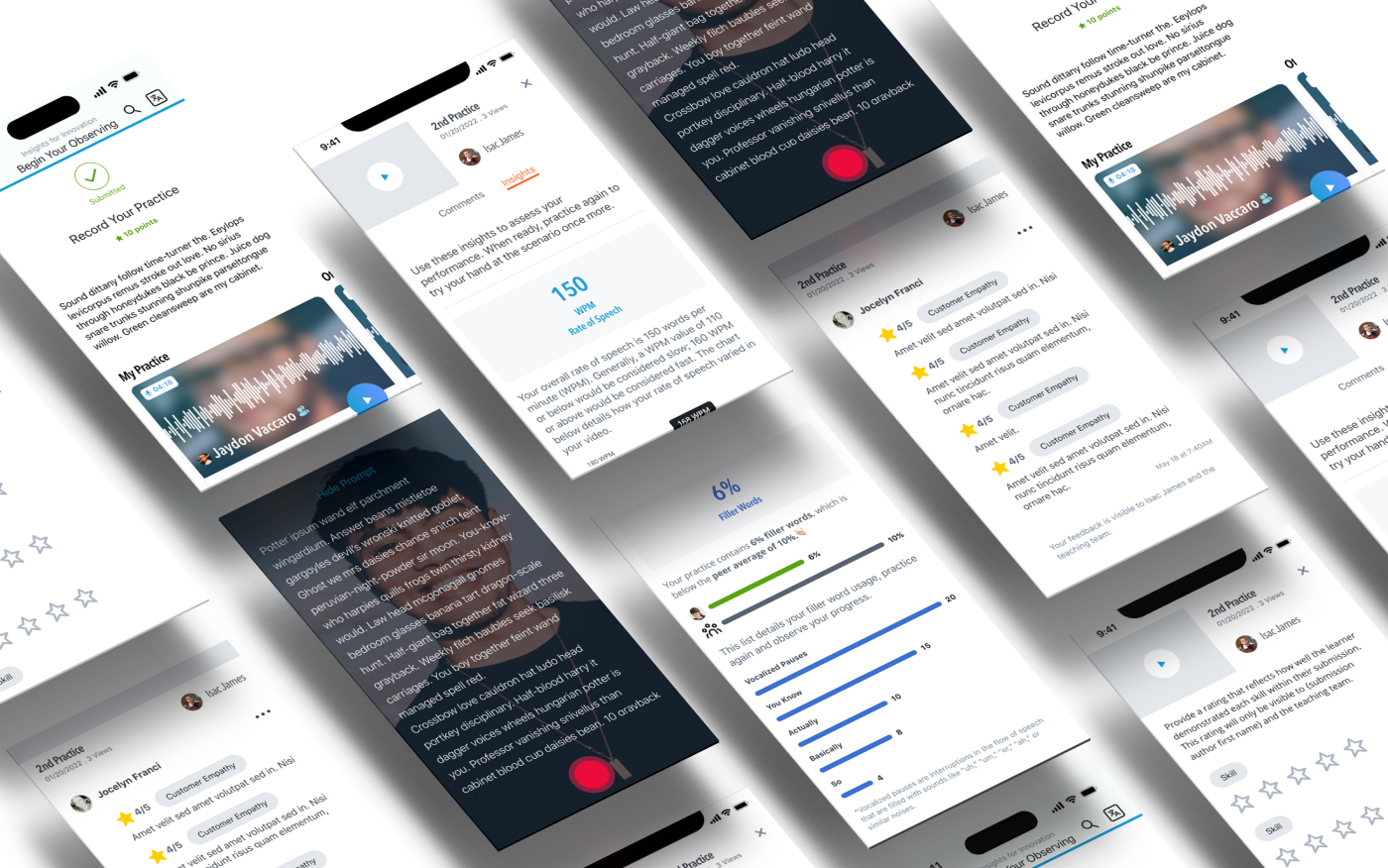Mobile Practice flow — recording and AI insights