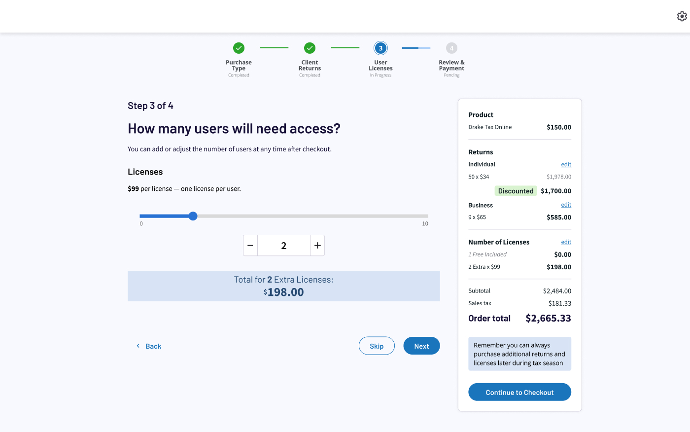 Professional Platform — Self-serve license purchase